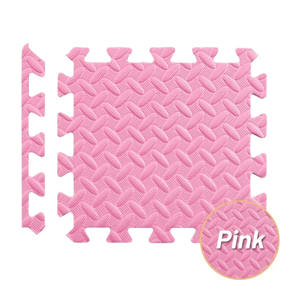 Pink tile of Waterproof Interlocking Mats for Home Gym and Play - SF3475, showing non-slip texture and interlocking design.